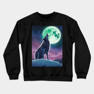 Nature Galaxy Starry Night Full Moon Howling Wolf Crewneck Sweatshirt